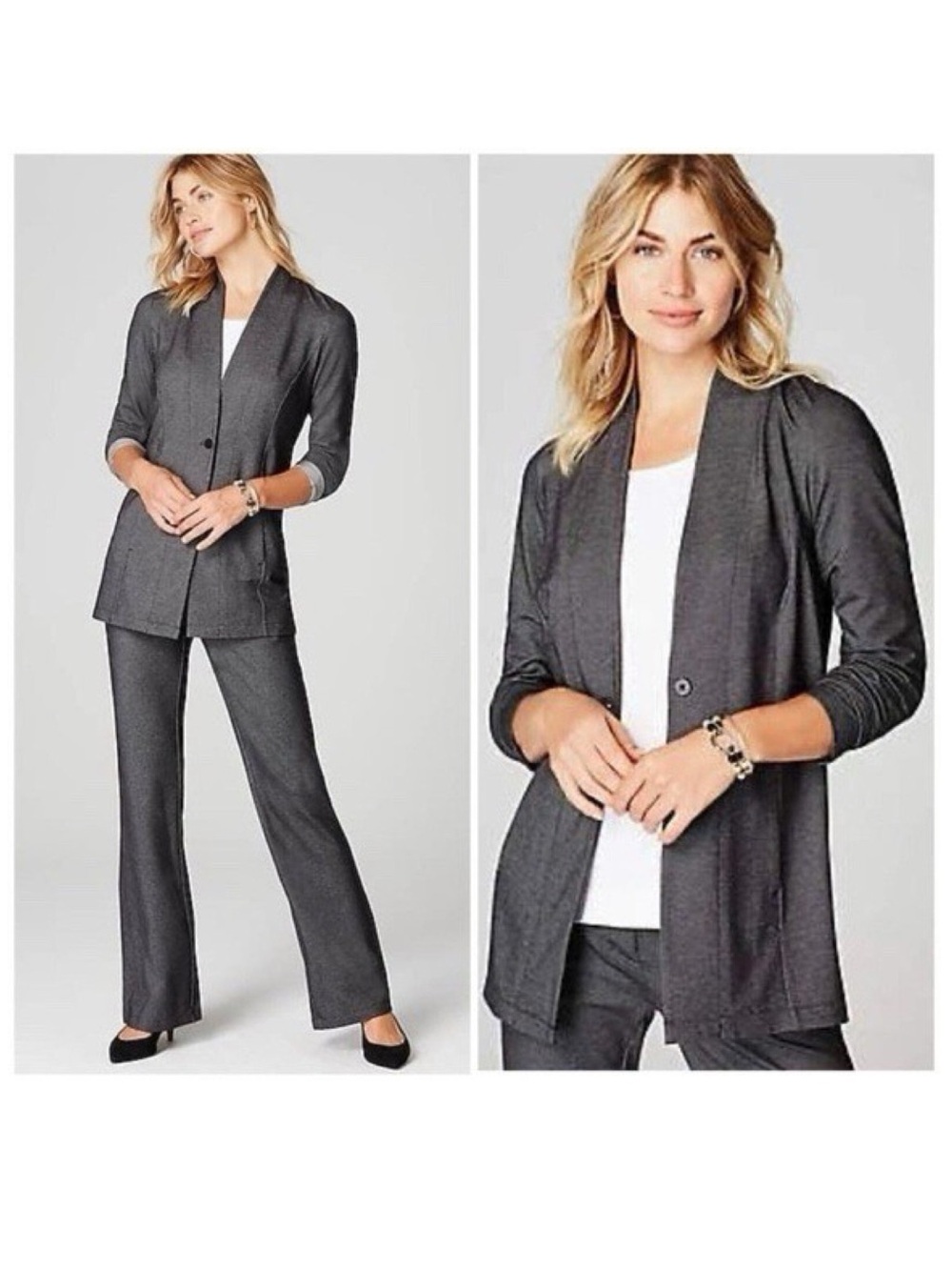 Women’s New J. Jill Wearever Gray One Button Ponte Knit Sweater Blazer Size 4X
